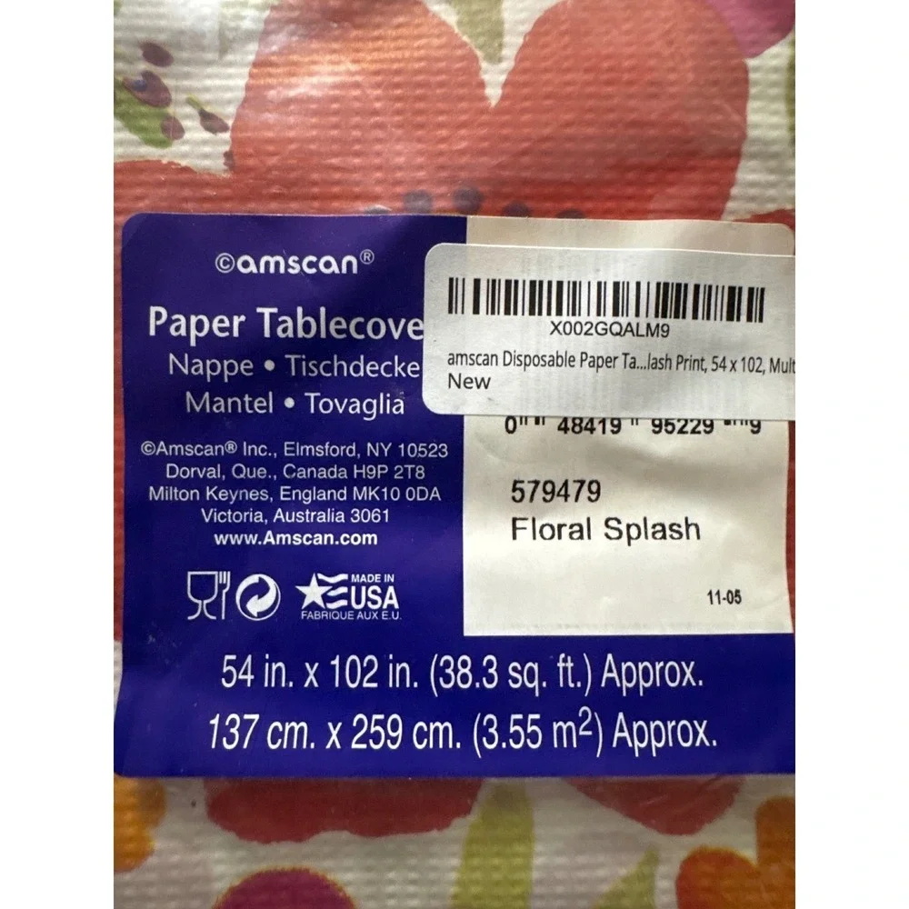 Amscan Floral Splash Paper Tablecloths Lot of 5 Disposable 54x102 579479 Multi